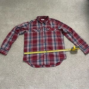 Columbia Men’s Red, Blue and White Plaid Button Down Shirt, Size Medium